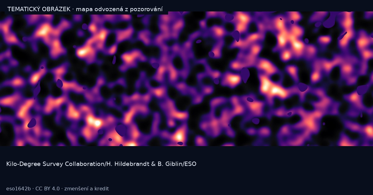 Mapa rozložení temné hmoty z přehlídky KiDS – mapa odvozená z pozorování