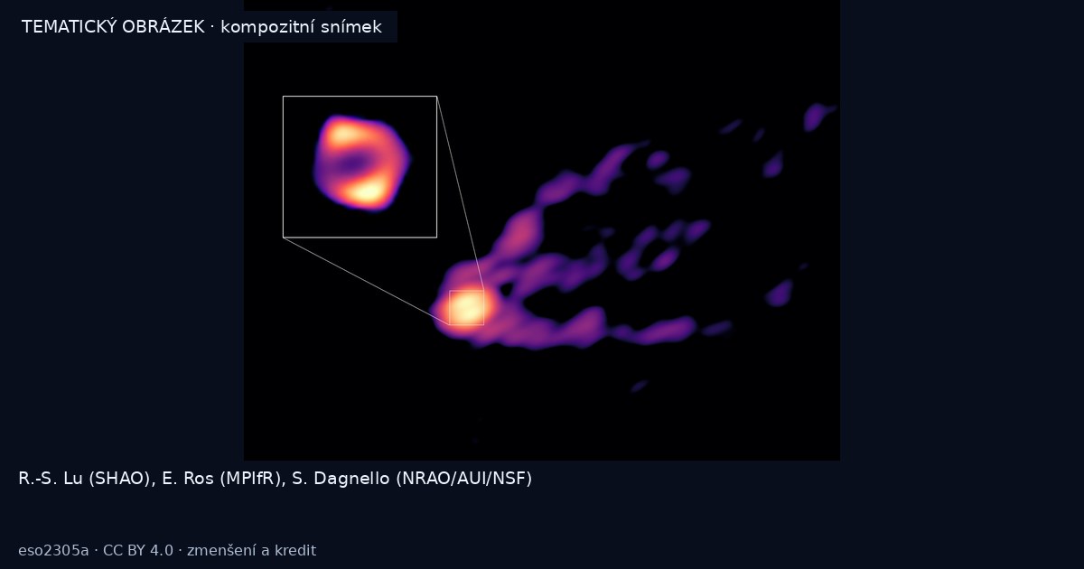 Černá díra M87 a počátek výtrysku – kompozitní snímek