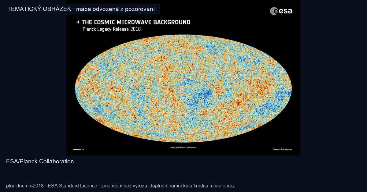 Oválná mapa celé oblohy s modrými a červenými odchylkami teploty reliktního záření
