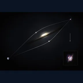 Princip gravitačního čočkování – umělecká představa